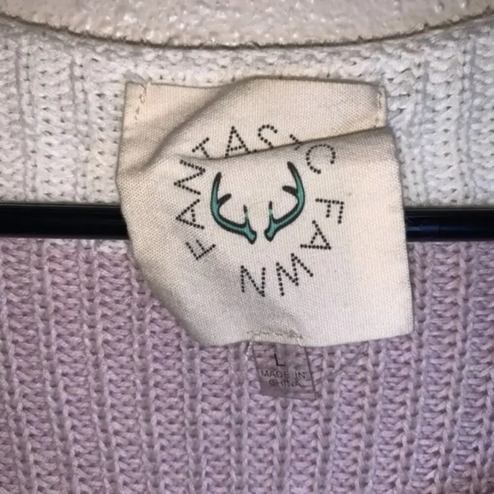Fantastic Fawn Purple White Scoop Neck Long Sleeve Knit Pullover Sweater Large